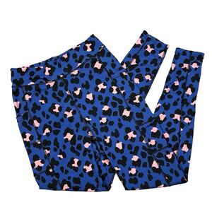 POP Fit Leggings Navy Blue Pink Leopard Print Pockets Workout Gym Yoga Medium